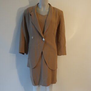 Womens Anna de Rossi Couture Milano Italy Camel Wool Dress Blazer Jacket 14 *